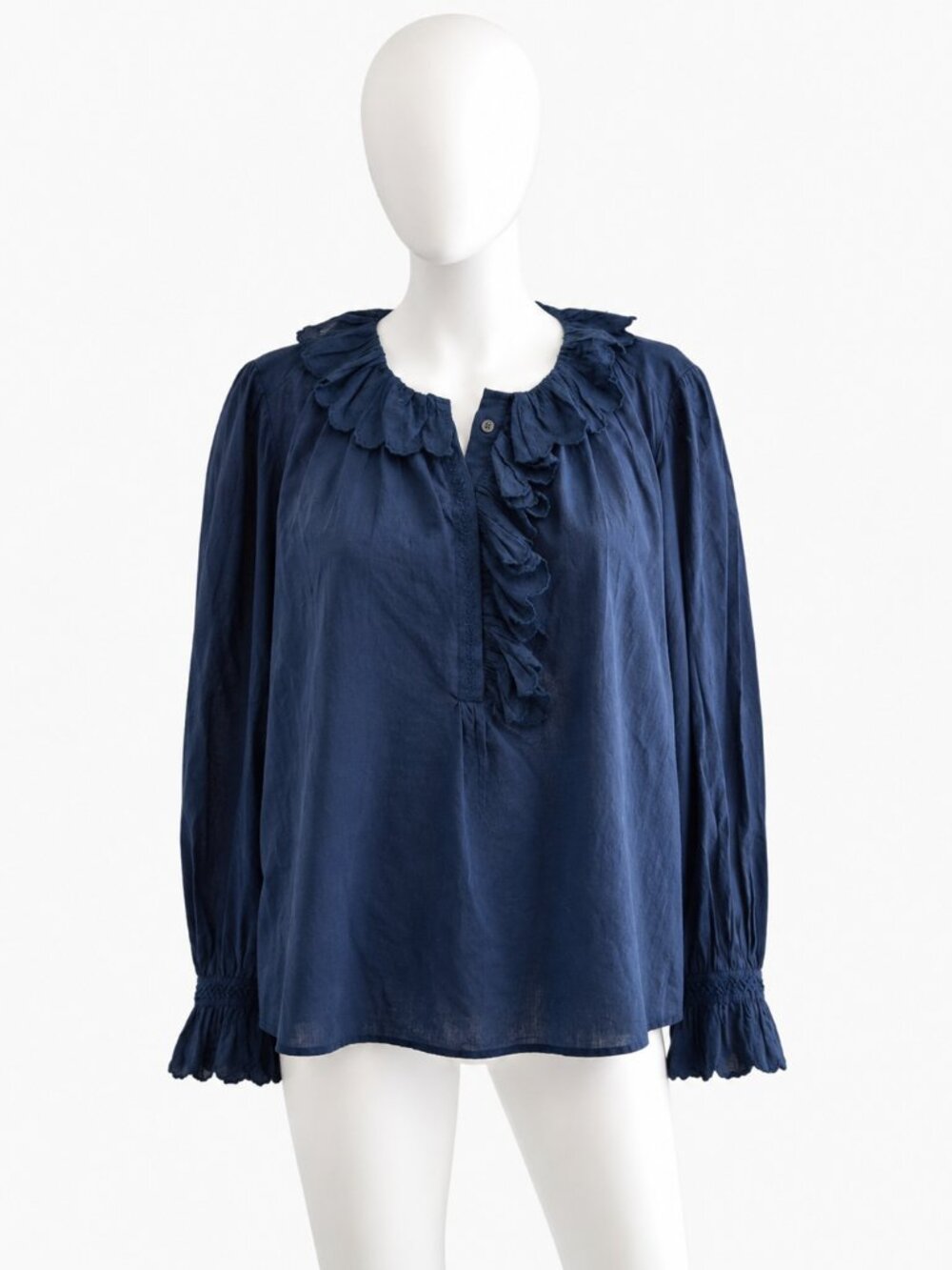 Gerard Darel Navy Ruffle Blouse Size 2